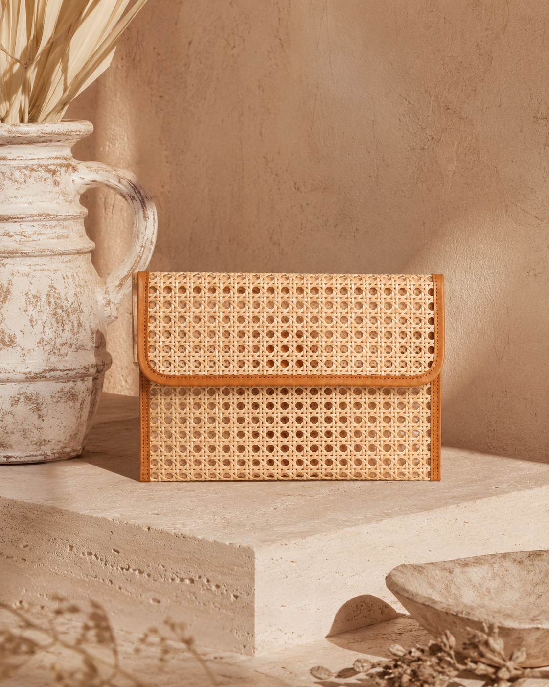 Eva Leather and Rattan Clutch