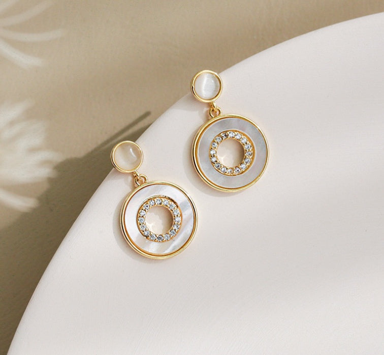 Korean Opal Shell Dangle Earrings in Sterling Silver