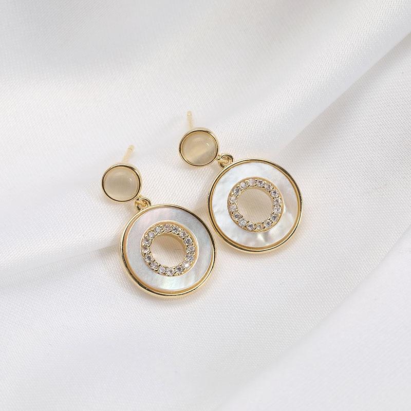 Korean Opal Shell Dangle Earrings in Sterling Silver